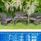 Costway 4PCS Patio Rattan Furniture Set Conversation Glass Table Top Cushioned Turquoise/Red/Grey/Beige/Navy/Black